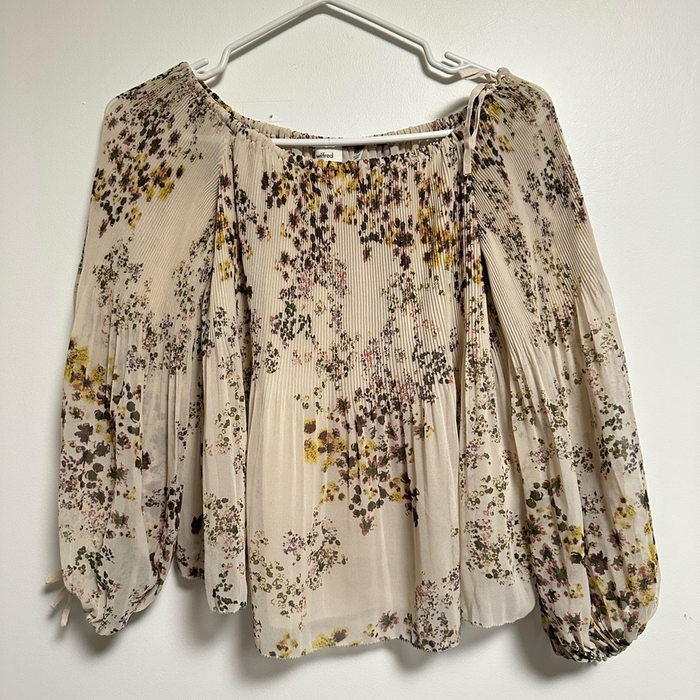 Wilfred Cream Floral Off-Shoulder Blouse with Yellow & Green Accents
